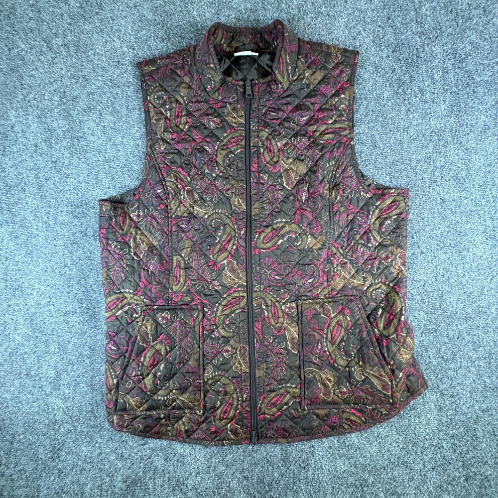 J. Jill Heritage Quilted Vest Womens XL Multicolor Paisley Mock‎ Neck Full Zip